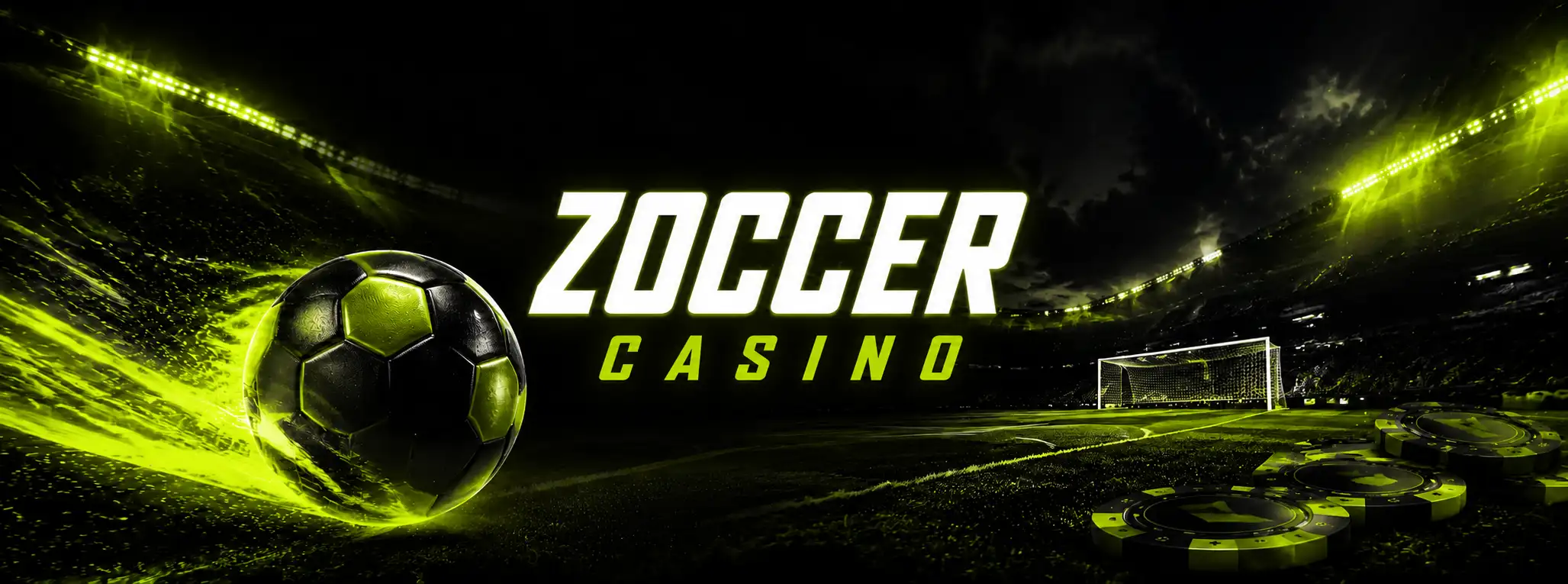 Zoccer Casino football stadium, casino chips and sports betting imagery